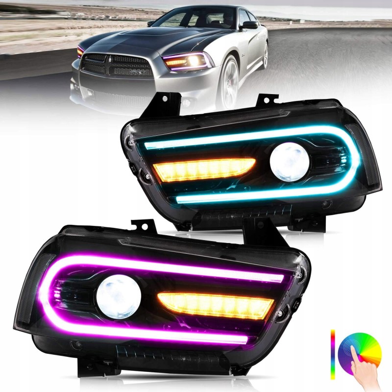 DODGE CHARGER 2011-2014 LAMPA LAMPY PRZEDNIE KOMPLET LED VLAND EUROPA RGB