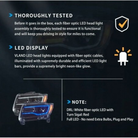 LAMPA LAMPY FULL LED DRL EU VLAND CZARNE JEEP GRAND CHEROKEE WK2 2011-2013