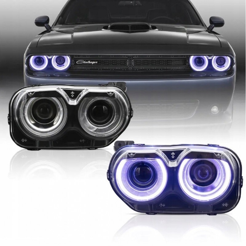 DODGE CHALLENGER 2015-23 LAMPA LAMPY LEWA +PRAWA PRZÓD EUROPA LED VLAND RGB