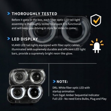 DODGE CHALLENGER 2015-23 LAMPA LAMPY LEWA +PRAWA PRZÓD EUROPA LED VLAND RGB