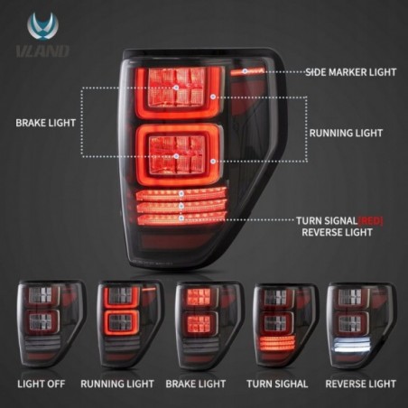 LAMPA LAMPY TYŁ L + R LED VLAND KOMPLET DYMIONE FORD F150 F-150 2009-2014