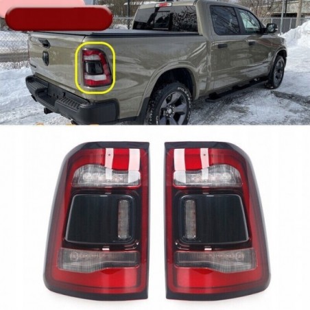DODGE RAM 1500 2019-23 LAMPA TYŁ PRAWA + LEWA LED KOMPLET Z CZARNY POD BSM