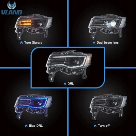 LAMPA LAMPY FULL LED DRL VLAND KOMPLET JEEP GRAND CHEROKEE WK2 2014-2021