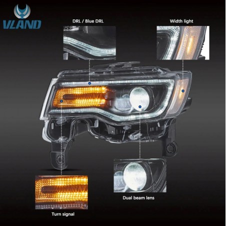 LAMPA LAMPY FULL LED DRL VLAND KOMPLET JEEP GRAND CHEROKEE WK2 2014-2021