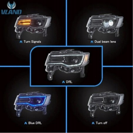 LAMPA LAMPY FULL LED DRL VLAND KOMPLET JEEP GRAND CHEROKEE WK2 2014-2021