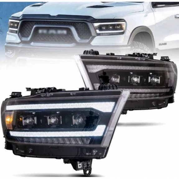 DODGE RAM 1500 2019-24 LAMPA LAMPY LED CZARNE SOCZEWKI VLAND MATRIX KOMPLET