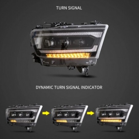 DODGE RAM 1500 2019-24 LAMPA LAMPY LED CZARNE SOCZEWKI VLAND MATRIX KOMPLET