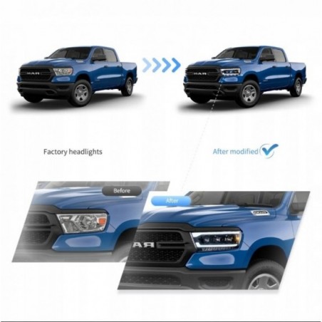 DODGE RAM 1500 2019-24 LAMPA LAMPY LED CZARNE SOCZEWKI VLAND MATRIX KOMPLET
