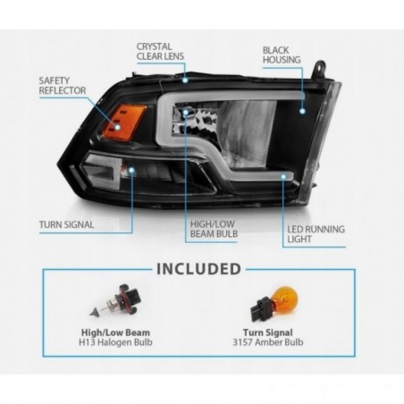DODGE RAM 2009-2018 LAMPA LAMPY PRAWA + LEWA Z LED TUNING CZARNE BLACK KPL