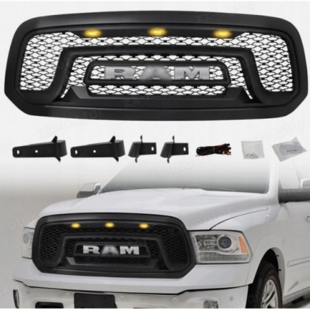 DODGE RAM 1500 2013-18 ATRAPA GRILL STYL WZÓR REBEL + LAMPKI + NAPIS LED