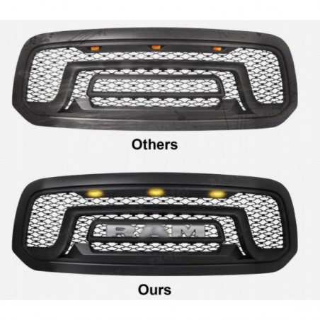 DODGE RAM 1500 2013-18 ATRAPA GRILL STYL WZÓR REBEL + LAMPKI + NAPIS LED