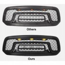 DODGE RAM 1500 2013-18 ATRAPA GRILL STYL WZÓR REBEL + LAMPKI + NAPIS LED