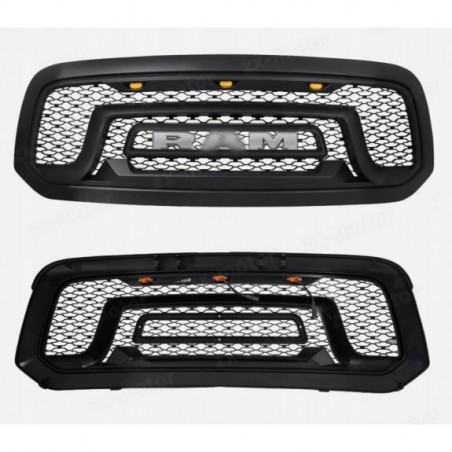 DODGE RAM 1500 2013-18 ATRAPA GRILL STYL WZÓR REBEL + LAMPKI + NAPIS LED