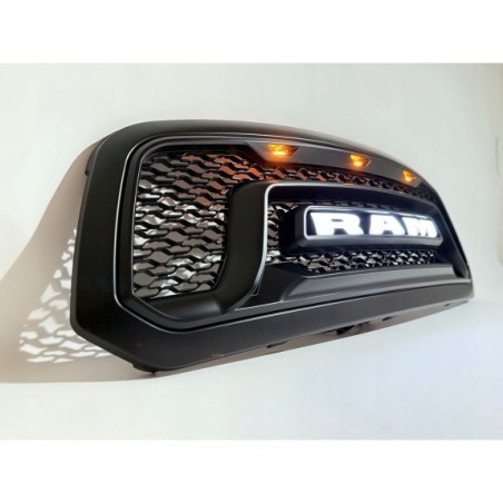 DODGE RAM 1500 2013-18 ATRAPA GRILL STYL WZÓR REBEL + LAMPKI + NAPIS LED