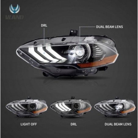FORD MUSTANG 2018-2023 LAMPA LAMPY PRZEDNIE LED VLAND KOMPLET EUROPA