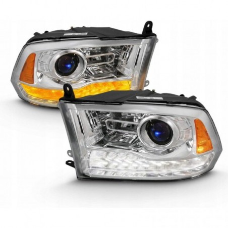 DODGE RAM 2013- LAMPA LAMPY PRAWA+LEWA JASNE LED BIAŁY DRL SOCZEWKA KPL USA