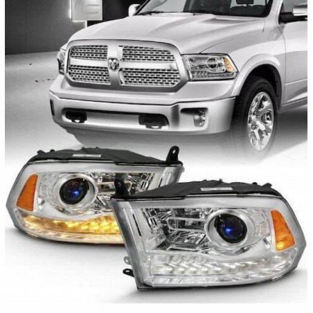 DODGE RAM 2013- LAMPA LAMPY PRAWA+LEWA JASNE LED BIAŁY DRL SOCZEWKA KPL USA