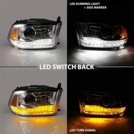 DODGE RAM 2013- LAMPA LAMPY PRAWA+LEWA JASNE LED BIAŁY DRL SOCZEWKA KPL USA