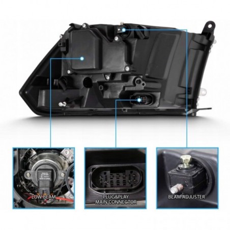 DODGE RAM 2013- LAMPA LAMPY PRAWA+LEWA JASNE LED BIAŁY DRL SOCZEWKA KPL USA