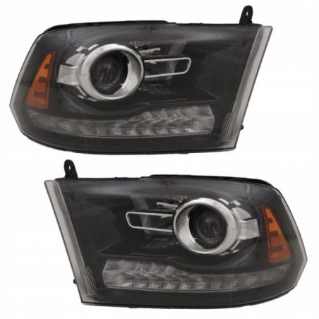DODGE RAM 2013- LAMPA LAMPY PRAWA+LEWA BLACK LED BIAŁY DRL SOCZEWKA KPL USA