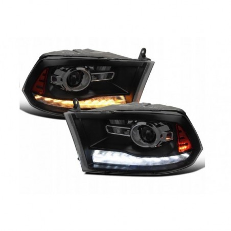 DODGE RAM 2013- LAMPA LAMPY PRAWA+LEWA BLACK LED BIAŁY DRL SOCZEWKA KPL USA