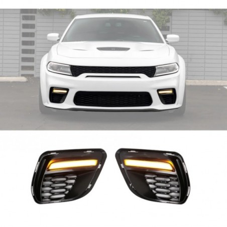 DODGE CHARGER WIDEBODY 2020-2023 RAMKA ATRAPA HALOGEN LED DRL LEWY + PRAWY
