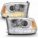 DODGE RAM 2013- LAMPA LAMPY EUROPA PRAWA +LEWA CHROM SOCZEWKA BIAŁY LED DRL