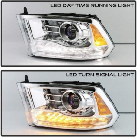 DODGE RAM 2013- LAMPA LAMPY EUROPA PRAWA +LEWA CHROM SOCZEWKA BIAŁY LED DRL