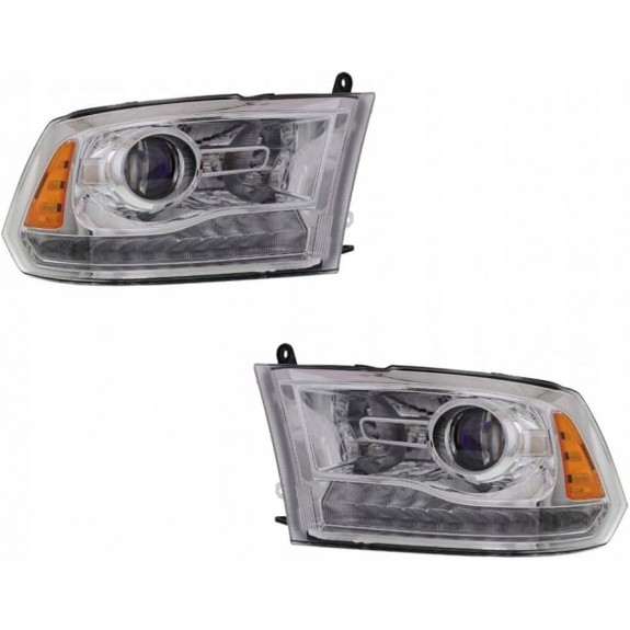 DODGE RAM 2013-2018 LAMPA PRAWA +LEWA JASNA LED ŻÓŁTY USA SOCZEWKA KOMPLET