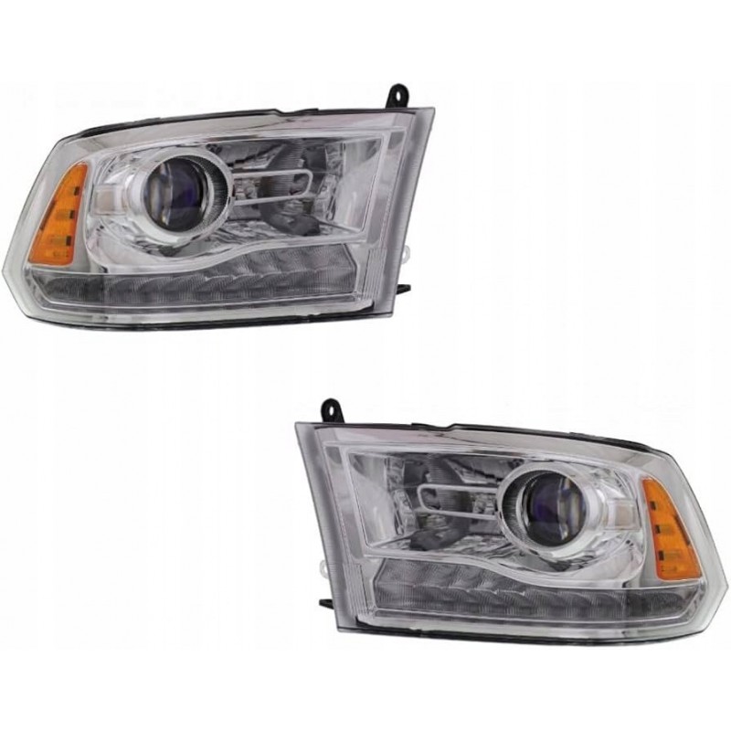 DODGE RAM 2013-2018 LAMPA PRAWA +LEWA JASNA LED ŻÓŁTY USA SOCZEWKA KOMPLET