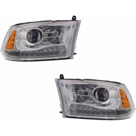 DODGE RAM 2013-2018 LAMPA PRAWA +LEWA JASNA LED ŻÓŁTY USA SOCZEWKA KOMPLET
