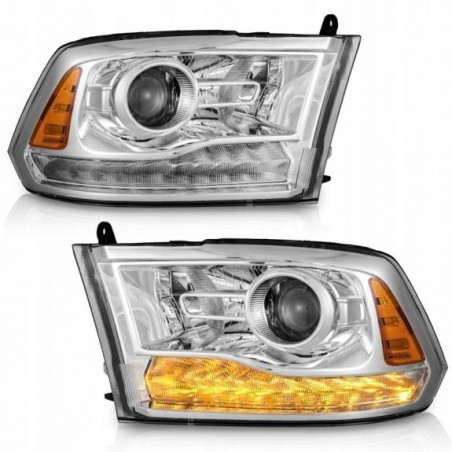 DODGE RAM 2013-2018 LAMPA PRAWA +LEWA JASNA LED ŻÓŁTY USA SOCZEWKA KOMPLET