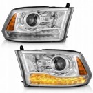 DODGE RAM 2013-2018 LAMPA PRAWA +LEWA JASNA LED ŻÓŁTY USA SOCZEWKA KOMPLET