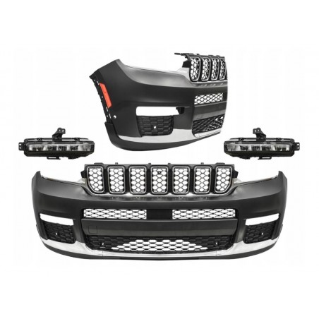JEEP GRAND CHEROKEE WL 21- ZDERZAK PRZEDNI KOMPLETNY POD PDC + HALOGENY LED