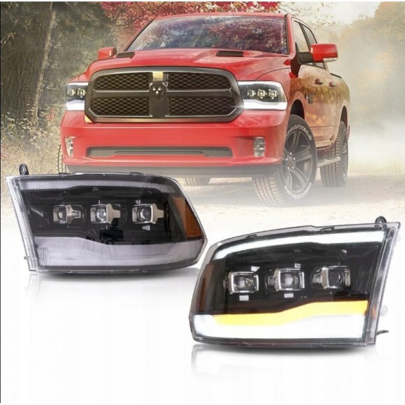 DODGE RAM IV 2009- LAMPA LAMPY LED VLAND LEWA+PRAWA KPL BLACK 3 SOCZEWKI EU