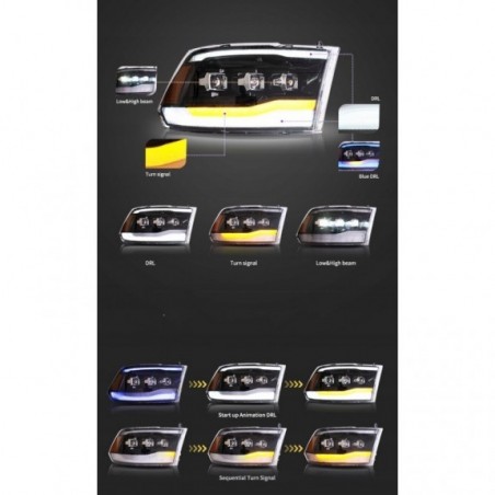 DODGE RAM IV 2009- LAMPA LAMPY LED VLAND LEWA+PRAWA KPL BLACK 3 SOCZEWKI EU