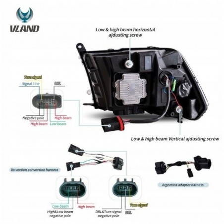 DODGE RAM IV 2009- LAMPA LAMPY LED VLAND LEWA+PRAWA KPL BLACK 3 SOCZEWKI EU